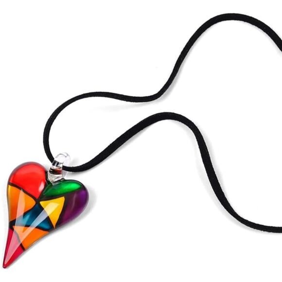Glass Heart Necklace for Women - Mosaic Glass Heart Pendant Necklace - Picture 4 of 7